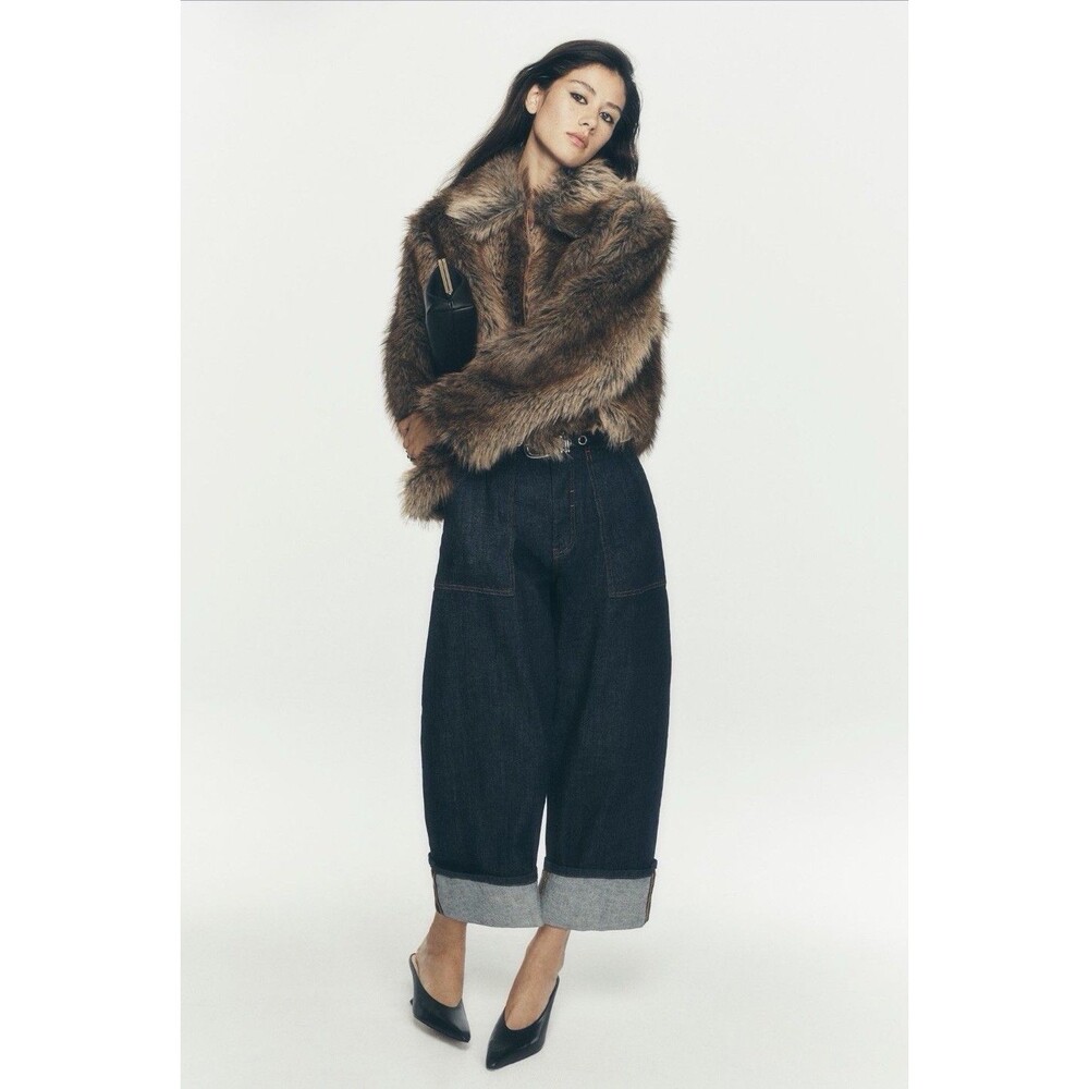 Anthropologie Maeve Crop Jacket Brown Rae Faux Fur Preppy Cozy Retro Large NWT